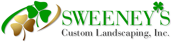 Sweeneys Custom Landscaping, Inc. logo with three green and gold shamrocks to the left and the company name in green and black text on a white background.